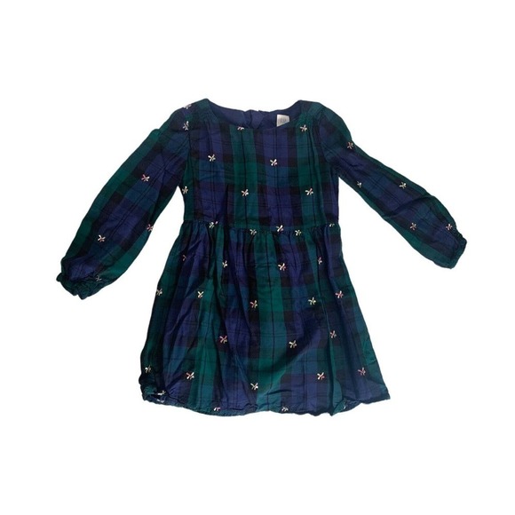 Gap Sarah Jessica Parker SJP Plaid Embroidered Dress Girls Size XS 4/5 Tartan - Picture 2 of 4